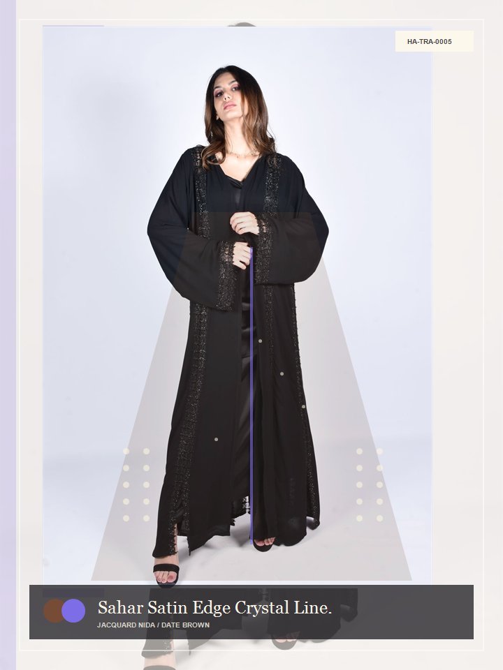 Sahar Satin Edge Crystal Line Pearl Abaya